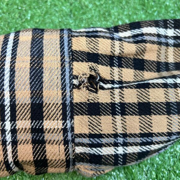 VTG Carhartt Loose Fit Heavy Flannel XL Yellow Gray Plaid Distressed Wrists - Picture 4 of 7